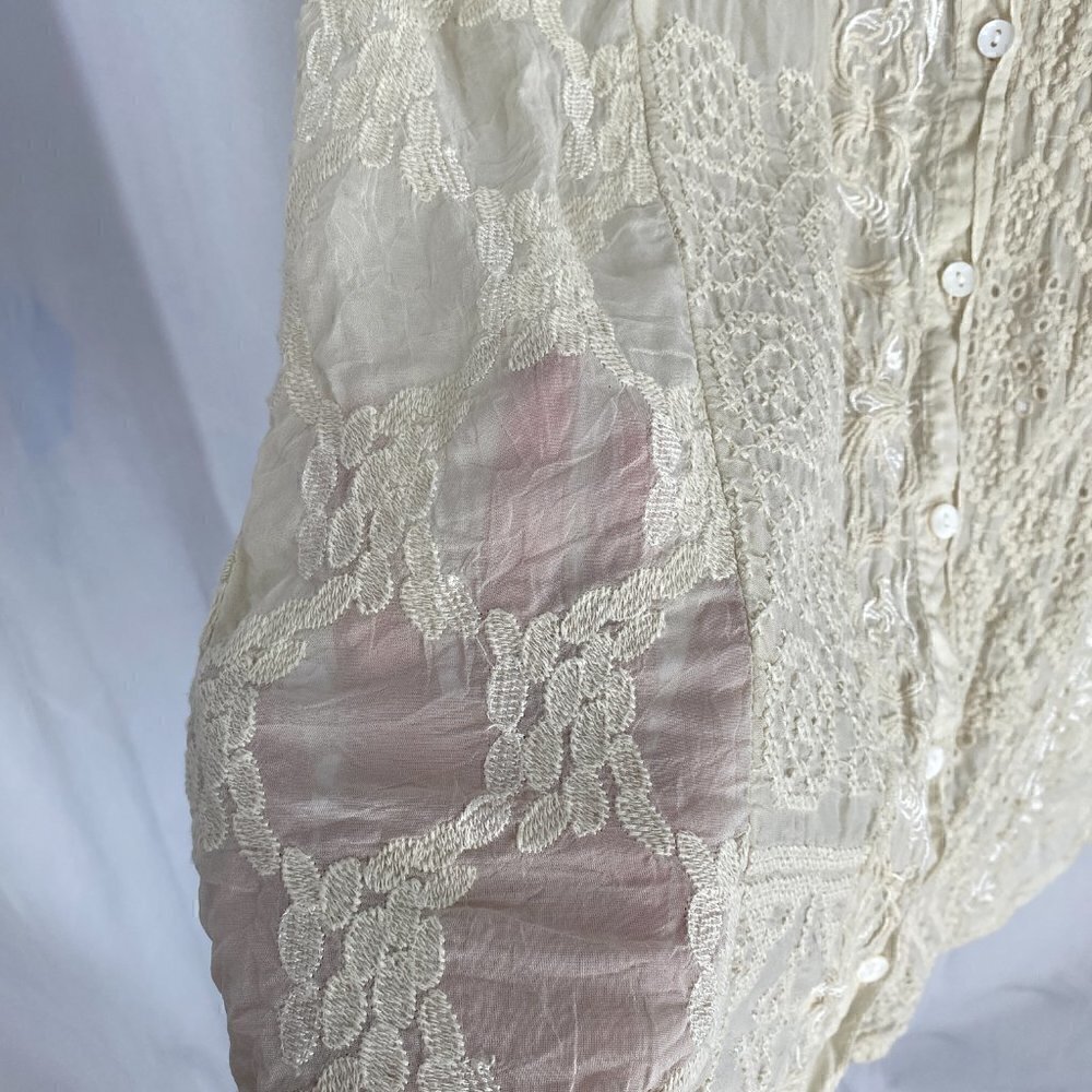 Johhny Was Ivory Eclectic Pattern Embroidered Lace Top - Picture 5 of 10